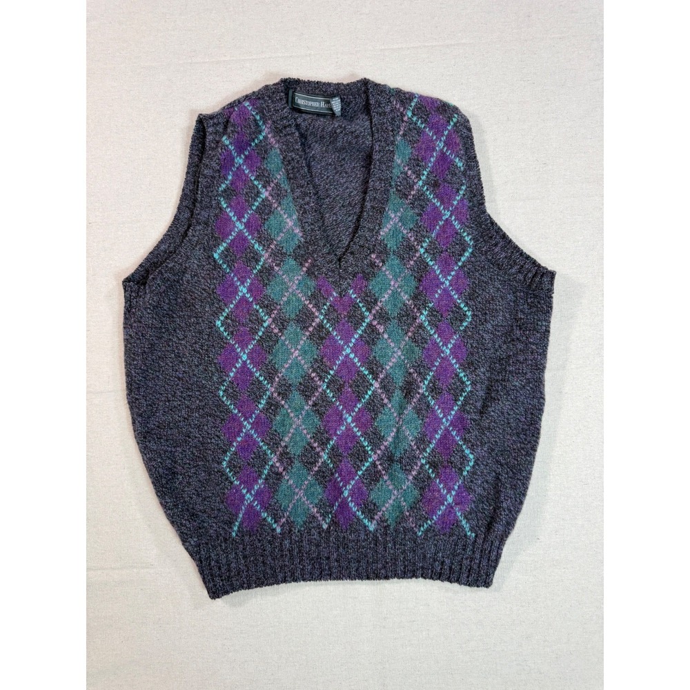 Christopher Hayes Vintage Argyle Sweater Vest Mens L 100% Shetland Wool Ireland